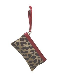 kate spade Leopard Print Red Leather Trim Wristlet Clutch Bag New York Chic Bag